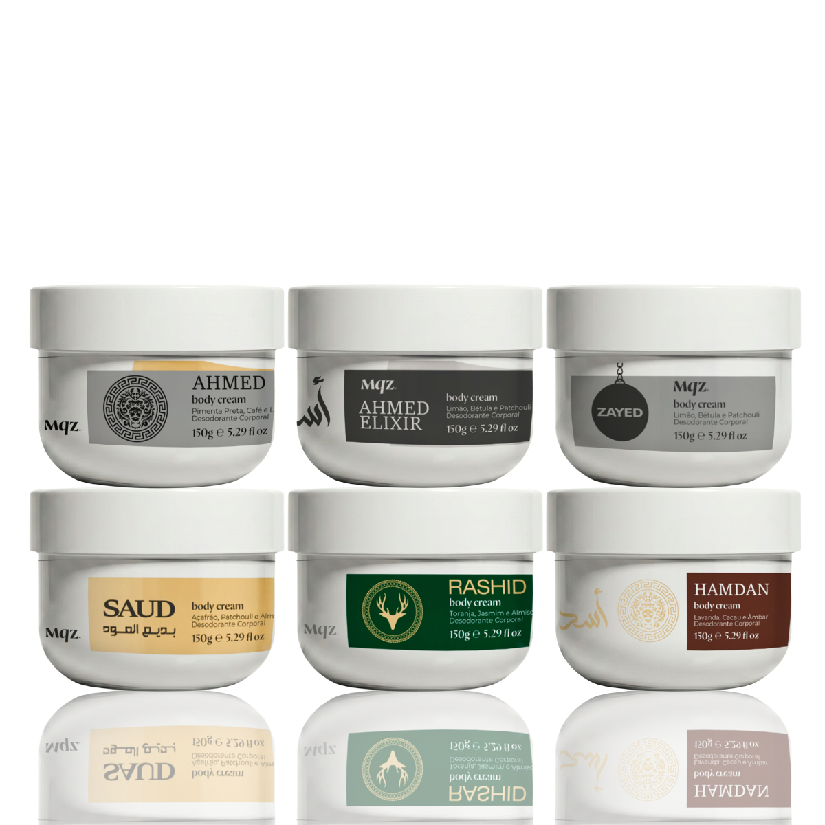 Zayed, Saud, Hamdan, Rashid, Ahmed e Ahmed Elixir -  Kit 6 Body Cream Desodorante Hidratante 150g