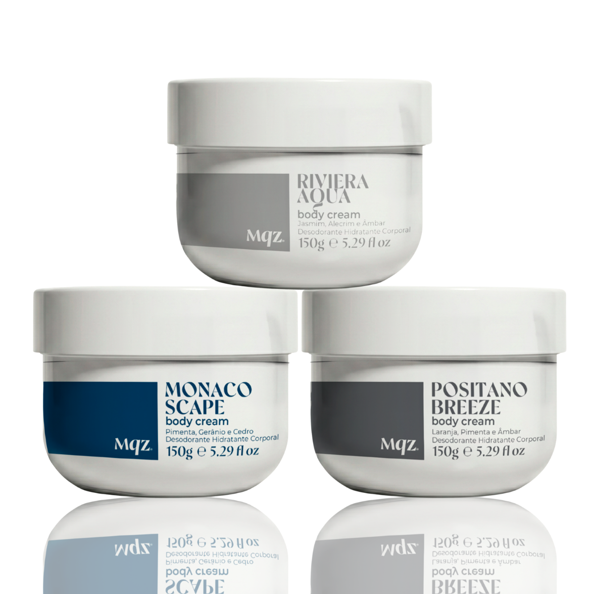 Monaco Scape, Positano Breeze e Riviera Aqua - Kit 3 Body Cream Desodorante Hidratante 150g
