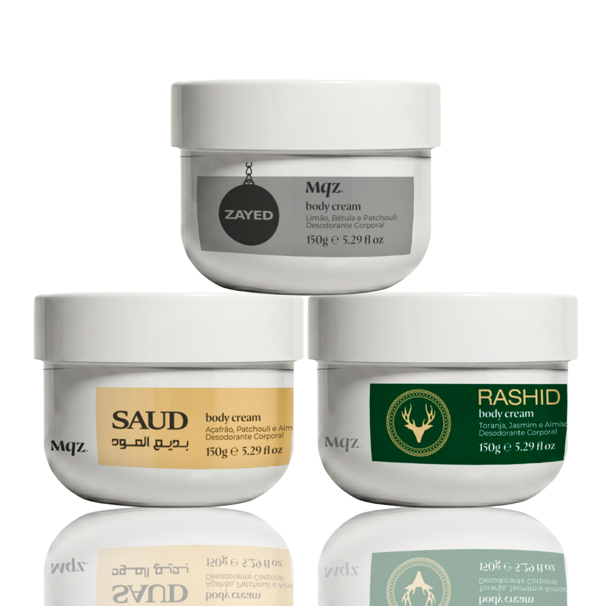 Zayed, Saud e Rashid -  Kit 3 Body Cream Desodorante Hidratante 150g